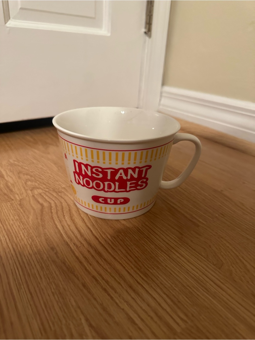 Instant Noodles Cup Ceramic Mug - White with Red and Yellow Accents